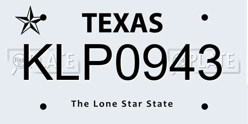 KLP0943 Texas License Plate