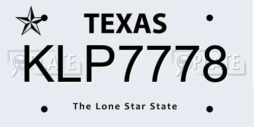 KLP7778 Texas License Plate