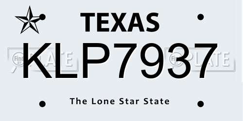 KLP7937 Texas License Plate