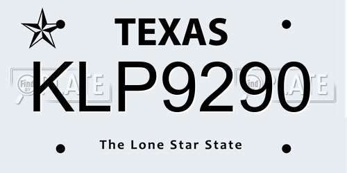 KLP9290 Texas License Plate