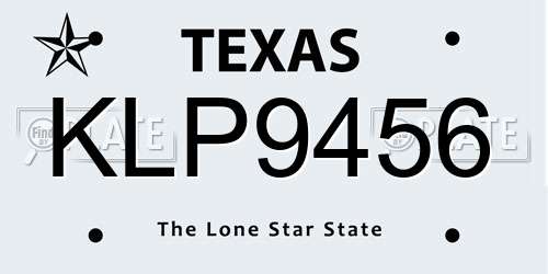 KLP9456 Texas License Plate