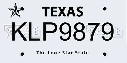 KLP9879 Texas License Plate