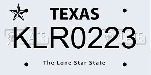 KLR0223 Texas License Plate