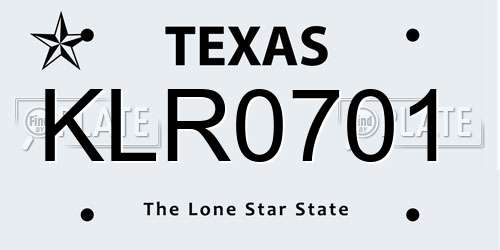 KLR0701 Texas License Plate
