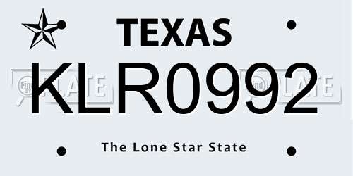 KLR0992 Texas License Plate
