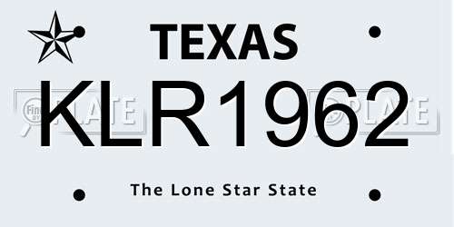 KLR1962 Texas License Plate