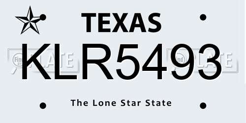 KLR5493 Texas License Plate