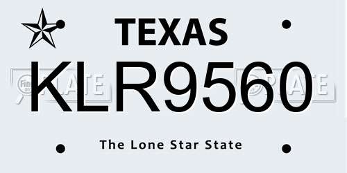 KLR9560 Texas License Plate