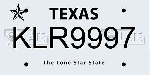 KLR9997 Texas License Plate
