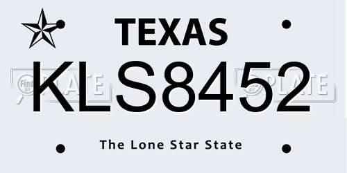 KLS8452 Texas License Plate