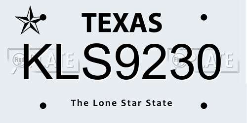 KLS9230 Texas License Plate