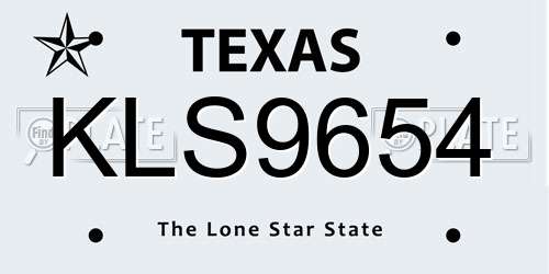 KLS9654 Texas License Plate