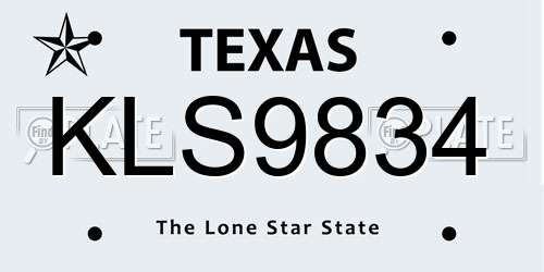 KLS9834 Texas License Plate
