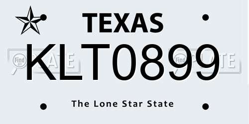 KLT0899 Texas License Plate