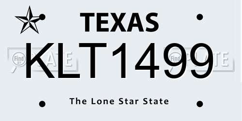 KLT1499 Texas License Plate