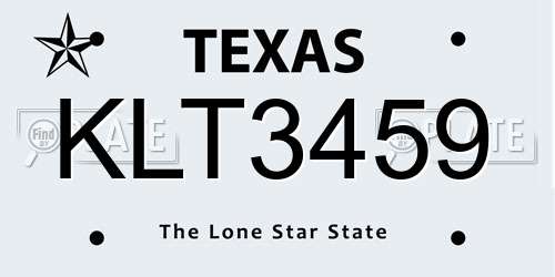 KLT3459 Texas License Plate