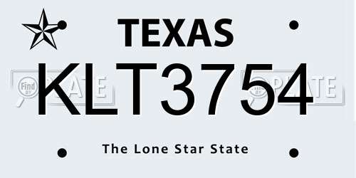 KLT3754 Texas License Plate