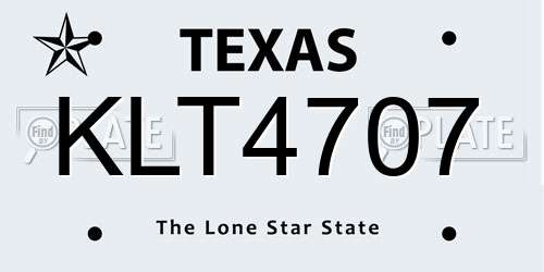 KLT4707 Texas License Plate