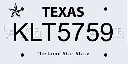 KLT5759 Texas License Plate