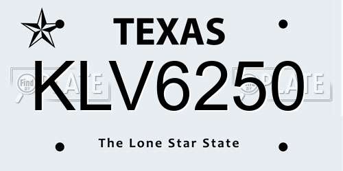 KLV6250 Texas License Plate