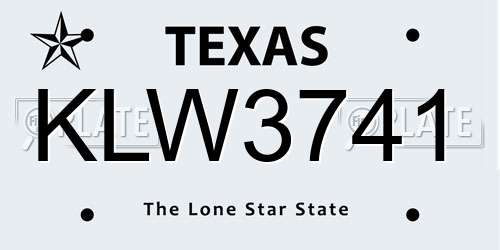 KLW3741 Texas License Plate