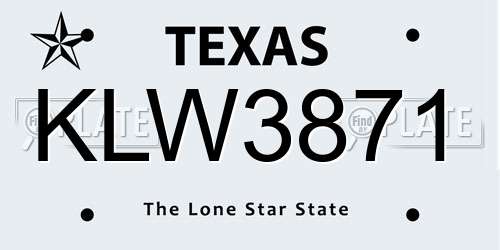 KLW3871 Texas License Plate