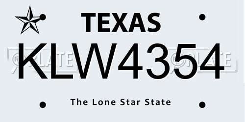 KLW4354 Texas License Plate