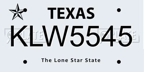 KLW5545 Texas License Plate