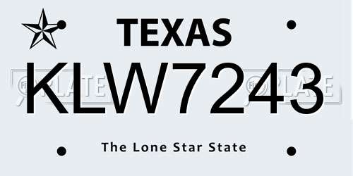 KLW7243 Texas License Plate