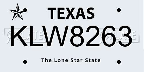 KLW8263 Texas License Plate