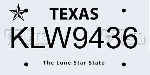 KLW9436 Texas License Plate