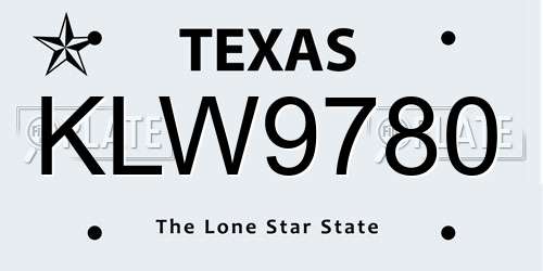 KLW9780 Texas License Plate