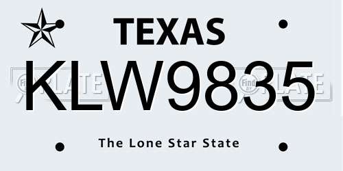 KLW9835 Texas License Plate