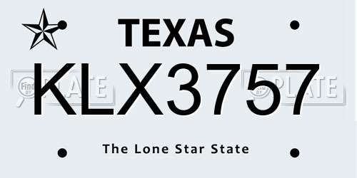 KLX3757 Texas License Plate
