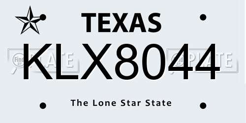 KLX8044 Texas License Plate