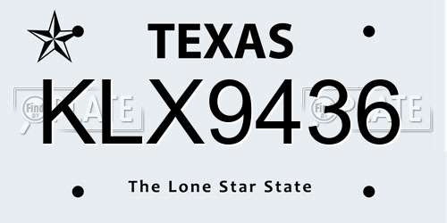 KLX9436 Texas License Plate