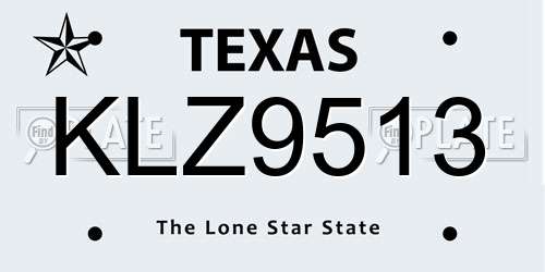 KLZ9513 Texas License Plate