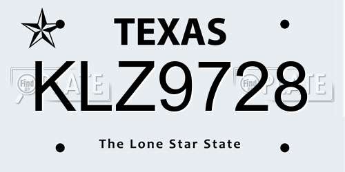 KLZ9728 Texas License Plate