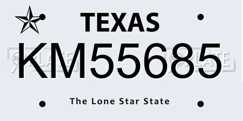 KM55685 Texas License Plate