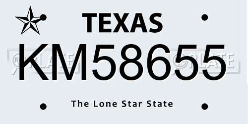 KM58655 Texas License Plate