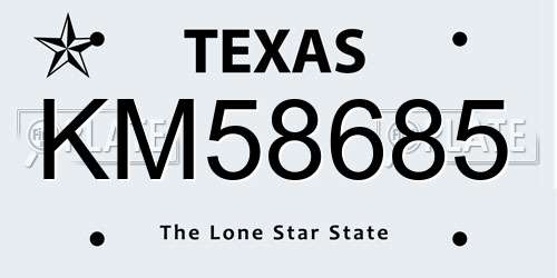 KM58685 Texas License Plate