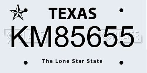 KM85655 Texas License Plate