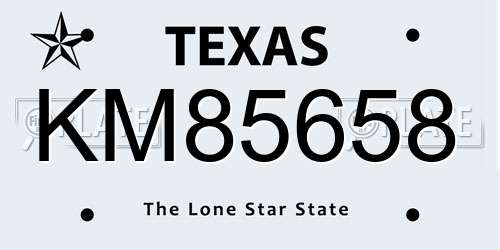 KM85658 Texas License Plate