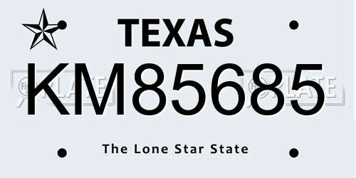 KM85685 Texas License Plate
