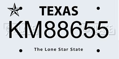 KM88655 Texas License Plate