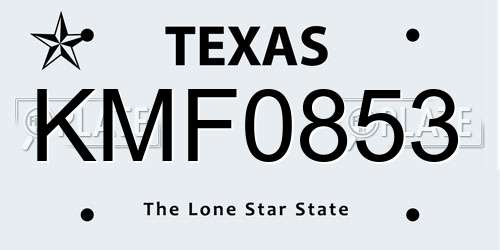 KMF0853 Texas License Plate