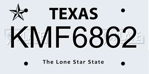 KMF6862 Texas License Plate