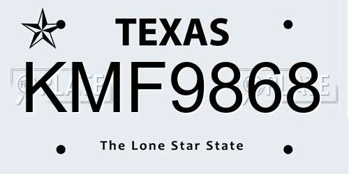 KMF9868 Texas License Plate