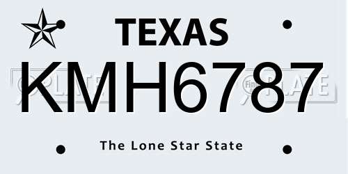 KMH6787 Texas License Plate