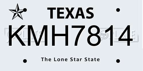 KMH7814 Texas License Plate
